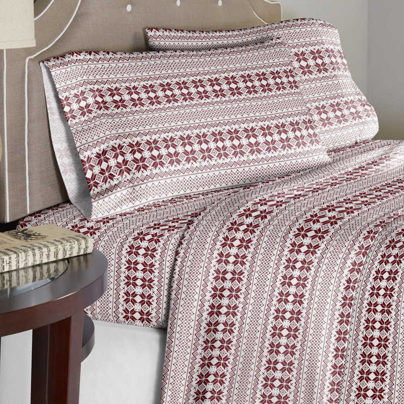 Ensemble de draps 100% coton en flanelle imprimée 180 g / m² Pointehaven, Ensemble de draps pour très grand lit avec 2 taie