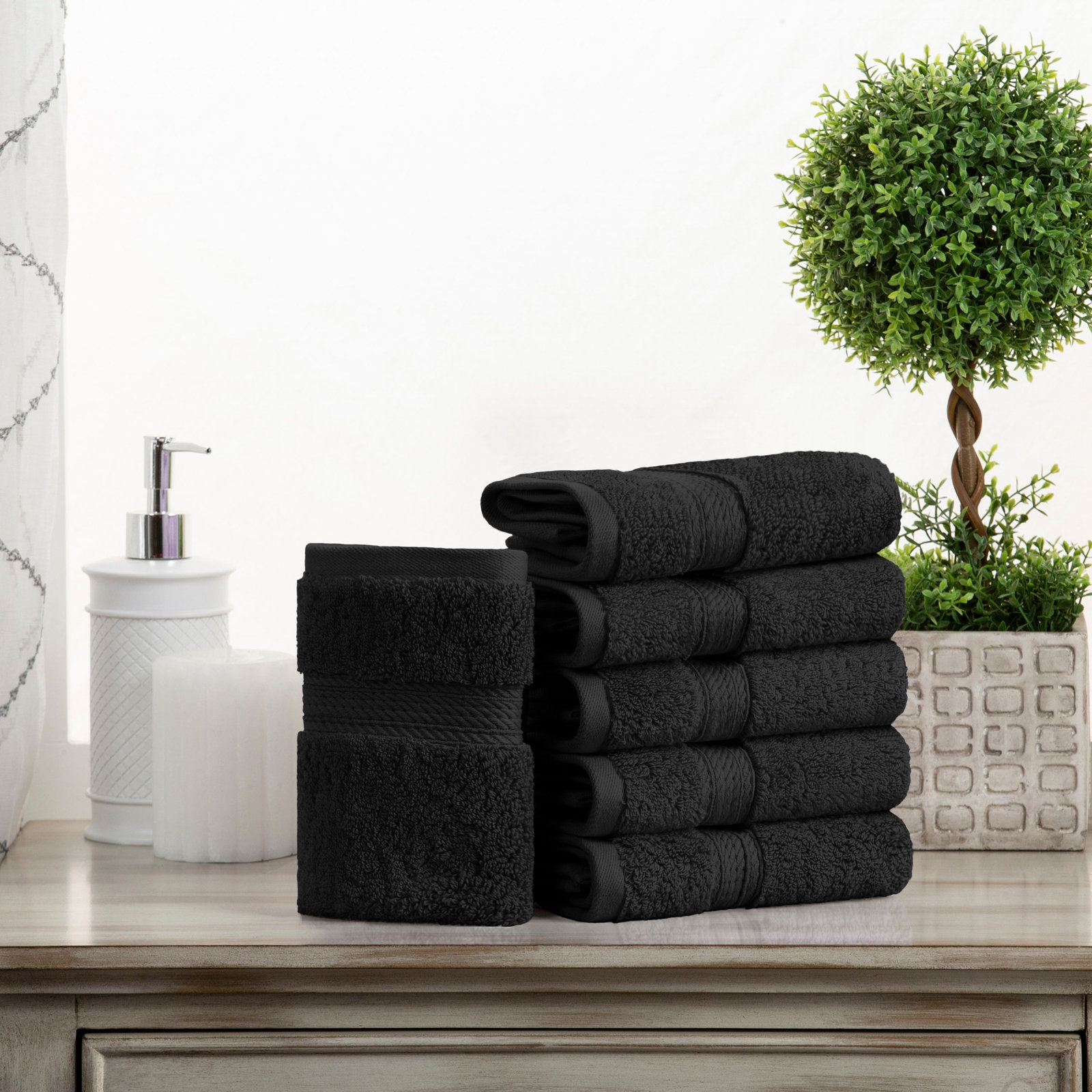 Egyptian Cotton Washcloth Set, Black, Washcloth - 6 Pack