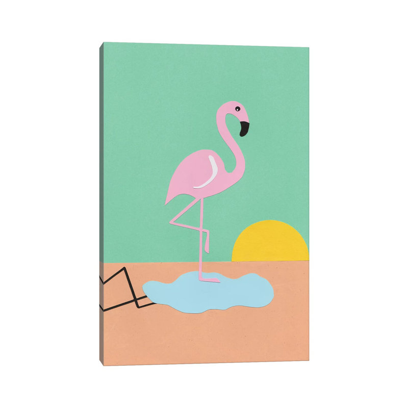 Flamant rose - reproduction d'art mural - toile tendue, Toile tendue, Ne s’applique pas, H 18 po x l 12 po