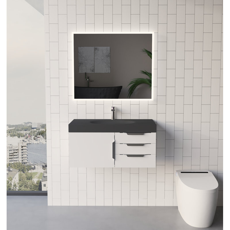 Ensemble de meuble-lavabo simple 36 po Genieva, Gris, Chrome brossé, Blanc