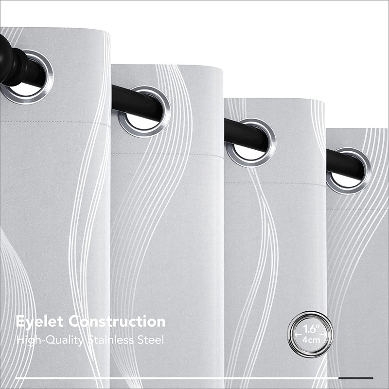 Spurgh Sliver Wave Foil Print Blackout Thermal Grommet Curtain Panels (Set of 2), Grayish White, 52" W x 45" L
