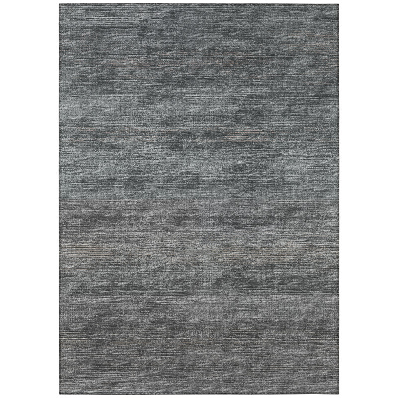 Tapis gris en polyester tissé à la machine Ehrlich Nakagawa, Rectangle 3 pi x 5 pi