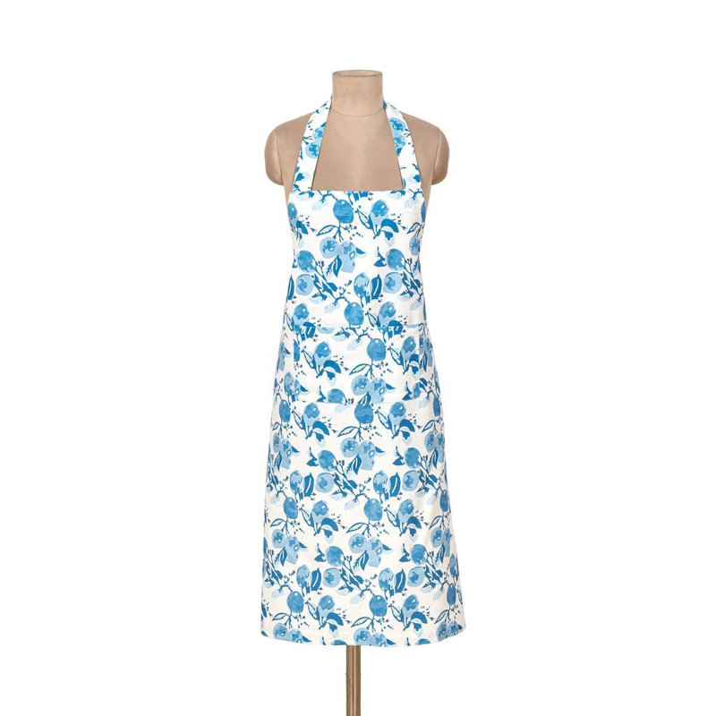 Floral Linen Bib Apron, Blue