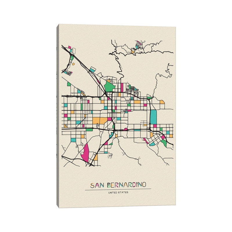 San Bernardino, California Map by Ayse Deniz Akerman - Wrapped Canvas Gallery-Wrapped Canvas Giclée