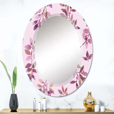 Branches florales sur rose - miroir mural traditionnel