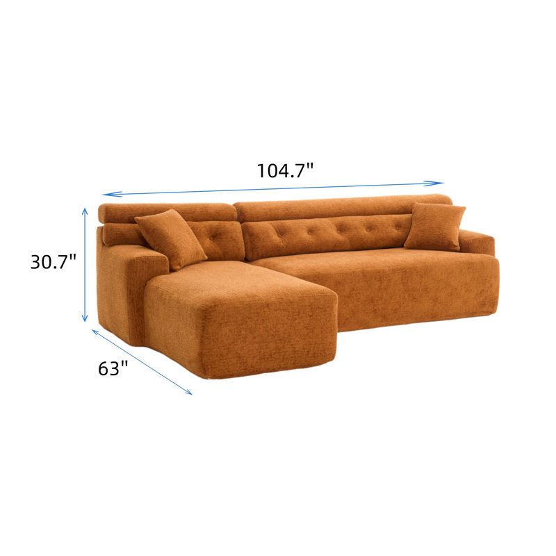 Canapé modulaire moderne de 105 pouces avec fauteuil inclinable en forme de L et siège profond, Orange