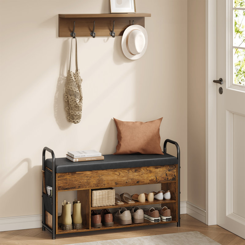 8 Pair Shoe Storage Bench with Hidden Storage, Brown