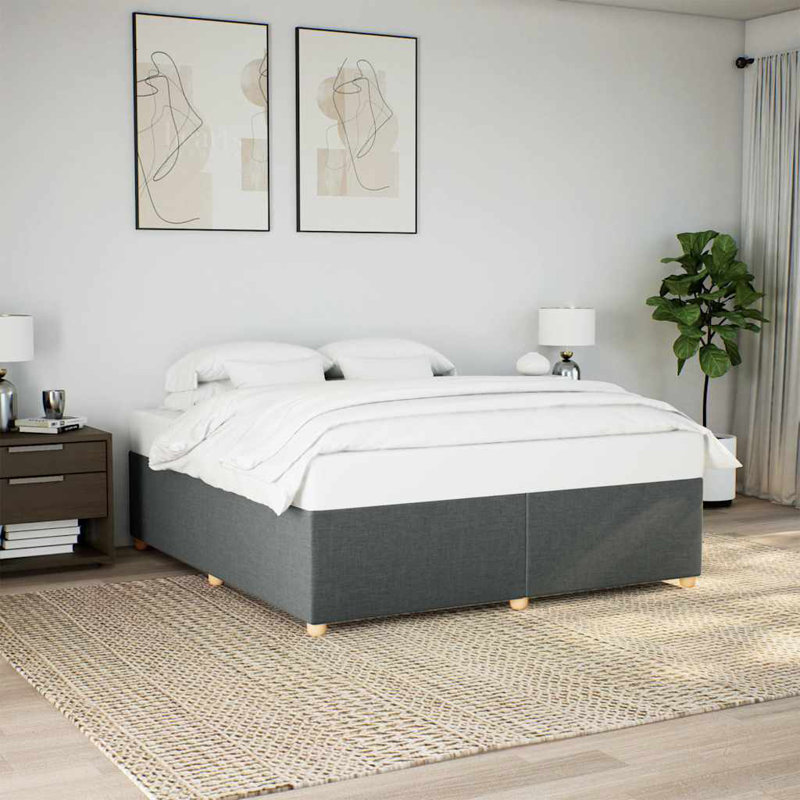 Structure de lit Ebern Designs sans matelas gris foncé TG, Gris foncé, Très grand lit