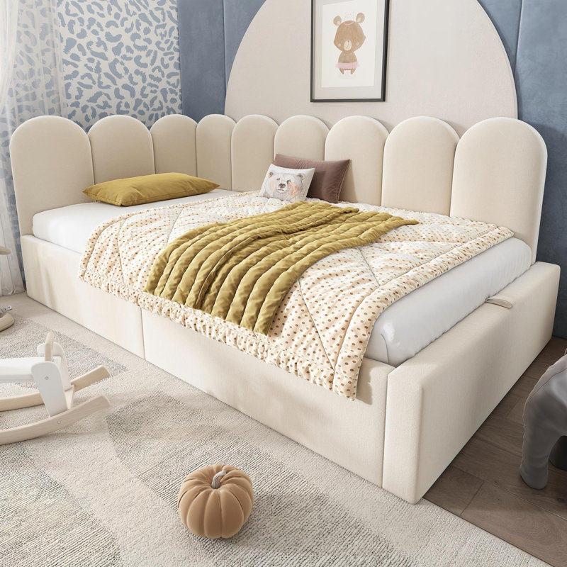 Bed, Beige, Solid Wood