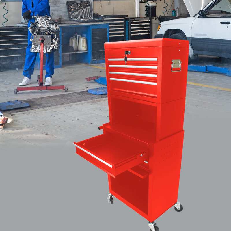 6 Rolling Tool Chest With Detachable Box - Metal, Red For Workshop Metal Storage 4 Wheels Cabinet, Red