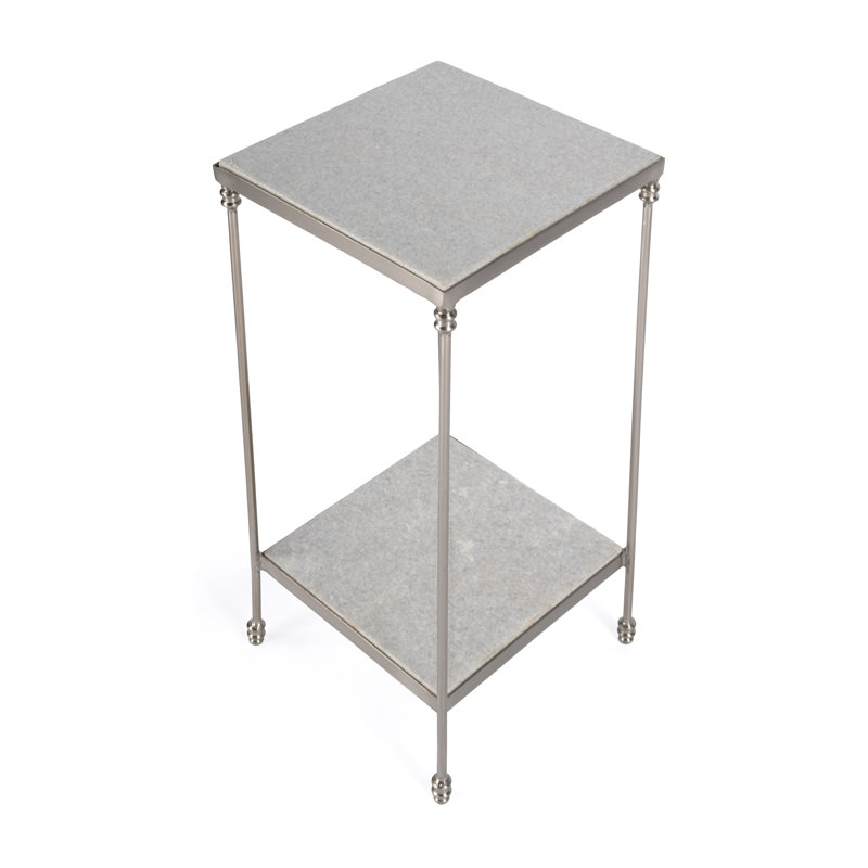 Imogen Iron and Granite Side Table, White/Silver