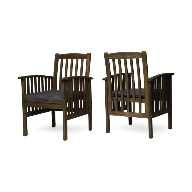 Chaises en bois matelassées gris foncé 2 pièces, pour le patio et la cour arrière, chaises d'extérieur élégantes 2 pièces, avec coussins à finition moderne