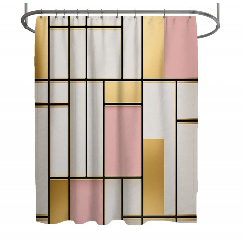 Rideau de douche Mondrian - décor de salle de bain moderne, H 73 po x l 70 po
