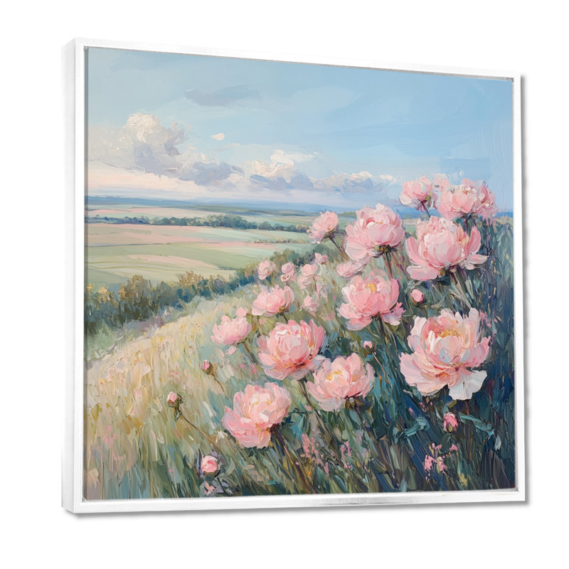 Pivoines à la ferme II - Pivoines, reproduction sur toile, H 36 po x l 36 po, Impression encadrée flottante, Blanc