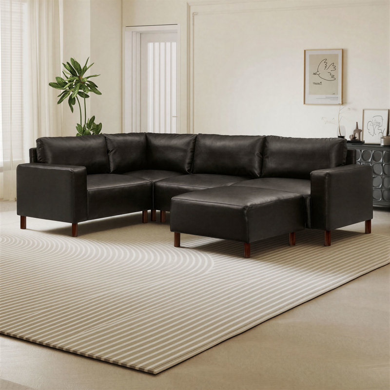 Canapé modulaire moderne en forme de U, canapé modulaire 5 pièces, canapé en cuir PU respirant avec repose-pieds