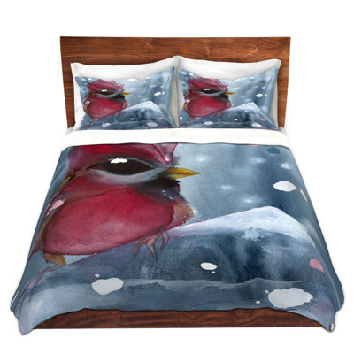 Ensemble de housse de couette en microfibre DiaNoche par Dawn Derman - Evening Snow Cardinal