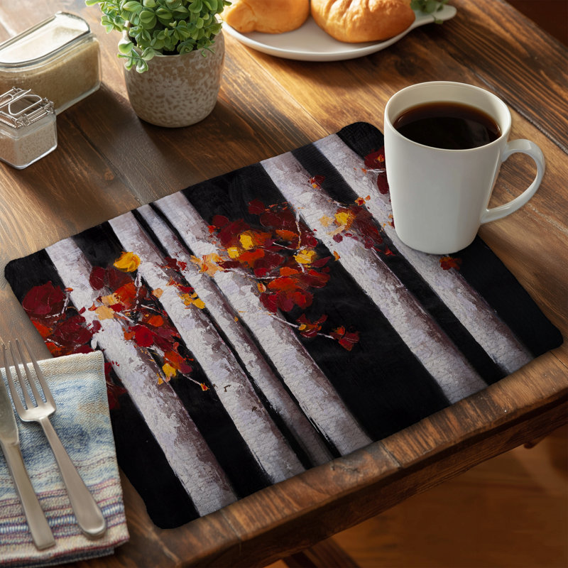 White Trees Orange Leaves Braided Placemat | Home Decor
