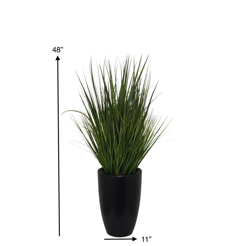 48'' Faux Foliage Grass in Cement Pot, Matte Black
