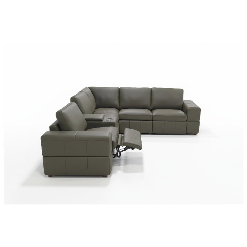 Thampstra Leather Match Reclining Modular Sectional, Olive Leather Match