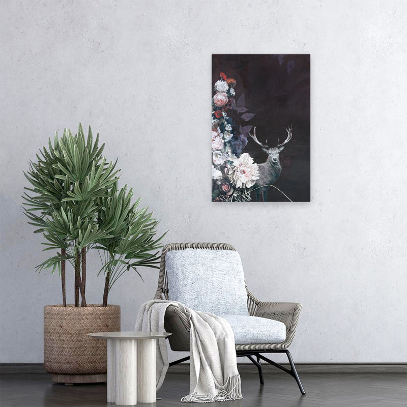 Haute couture 9 - nature morte florale, animaux, pop urbain, surréalisme, botanique, cerf, H 24 po x l 16 po