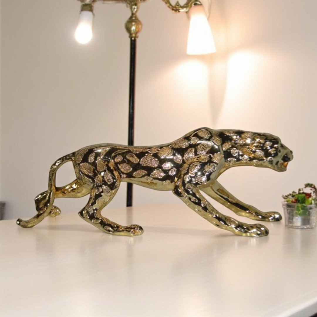Rosdorf Park Modern Art Large Gold Jaguar Statue Bagnell Resin