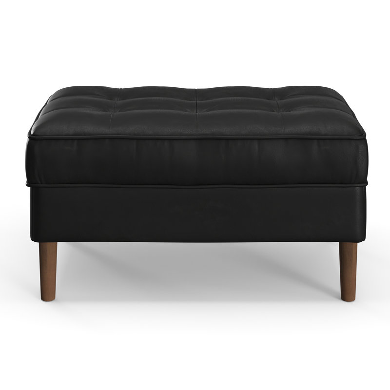 Victor Vegan Leather Ottoman , Midnight Black Vegan Leather
