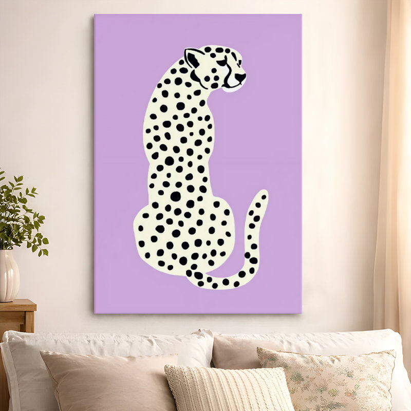 Art mural sur toile, silhouette de guépard avec des taches noires, style artistique numérique minimaliste et élégant. Décoration murale, œuvre d'art encadrée, prête à accrocher, disponible en 16 x 24, 20 x 30, 24 x 36 pouces