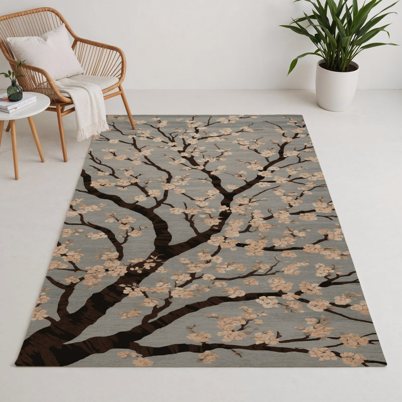 Botanical Gray Indoor and Outdoor Area Rug, Rectangle 3' x 5'