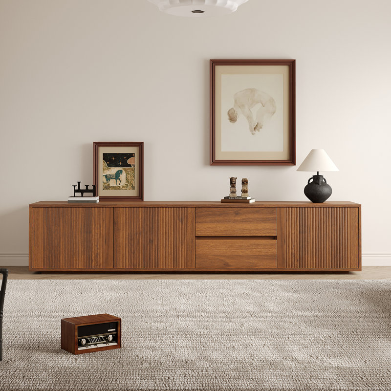 Walnut Brown Mid-Century 79" TV Stand with Storage, Retro Media Console for Living Room
