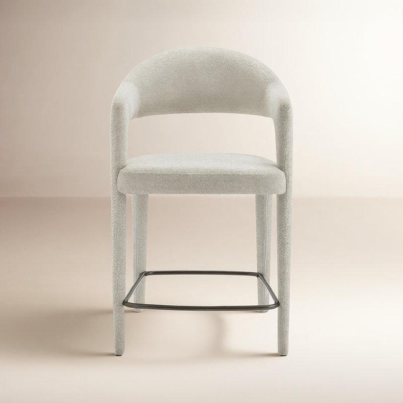 Cathline Upholstered Stool, Counter Stool (26.4" Seat Height), Beige Polyester