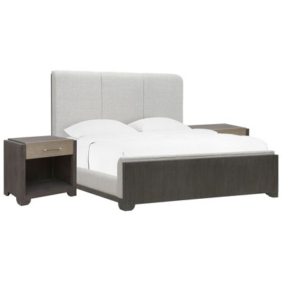 Inzillo King Upholstered Panel Bed With 2 Open Nightstands
