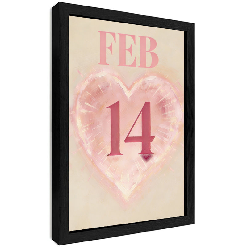 Reproduction d'art encadrée noire, calendrier de la Saint-Valentin rétro, thème de la Saint-Valentin, H 11 po x l 9 po