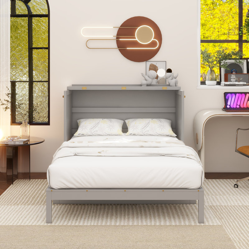 Lit escamotable double avec grands tiroirs, gris, Gris