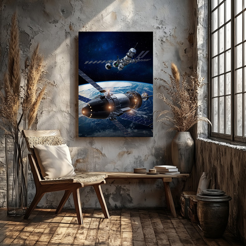 Toile, "Vue panoramique d'une scène de l'espace futuriste", art mural élégant, H 11 po x l 14 po
