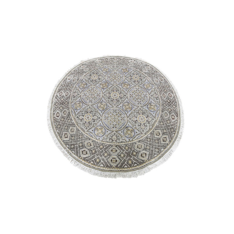 Tapis texturé rond en laine texturée et en soie noué à la main 5 pi 1 po x 5 pi 1 po 68D20D59457C4E2FA50B66CEE7AB7B9B