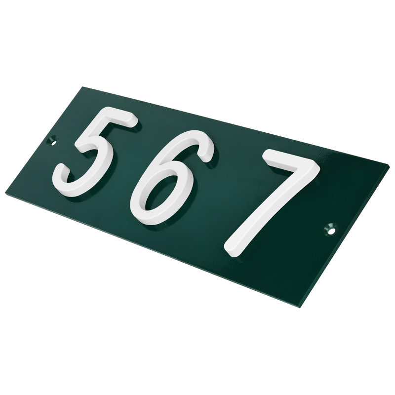 Plaque d'adresse horizontale en aluminium Royal Shade - à 3 chiffres sur mesure, Vert, Blanc, Oui