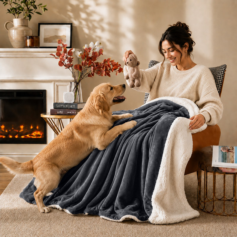 Reversible Sherpa Fleece Blanket | Ultra Soft Warm Throw for Sofa, Bed & Cosy Nights, Single (130cm x 150cm), Grey