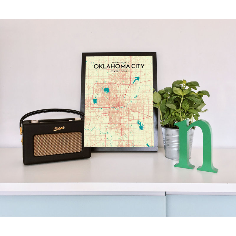 Oklahoma City Map - impression d'art graphique sur papier, H 24 po x l 18 po