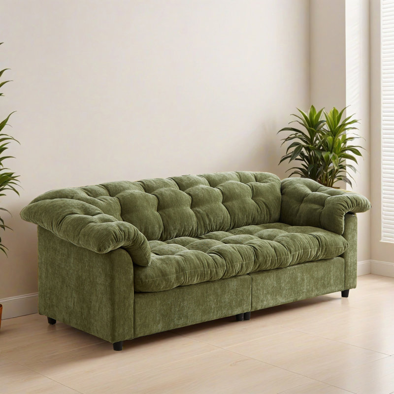 Canapé rembourré moelleux 94,81 po à assise profonde et confort moelleux de style moderne convenant aux salons, Vert