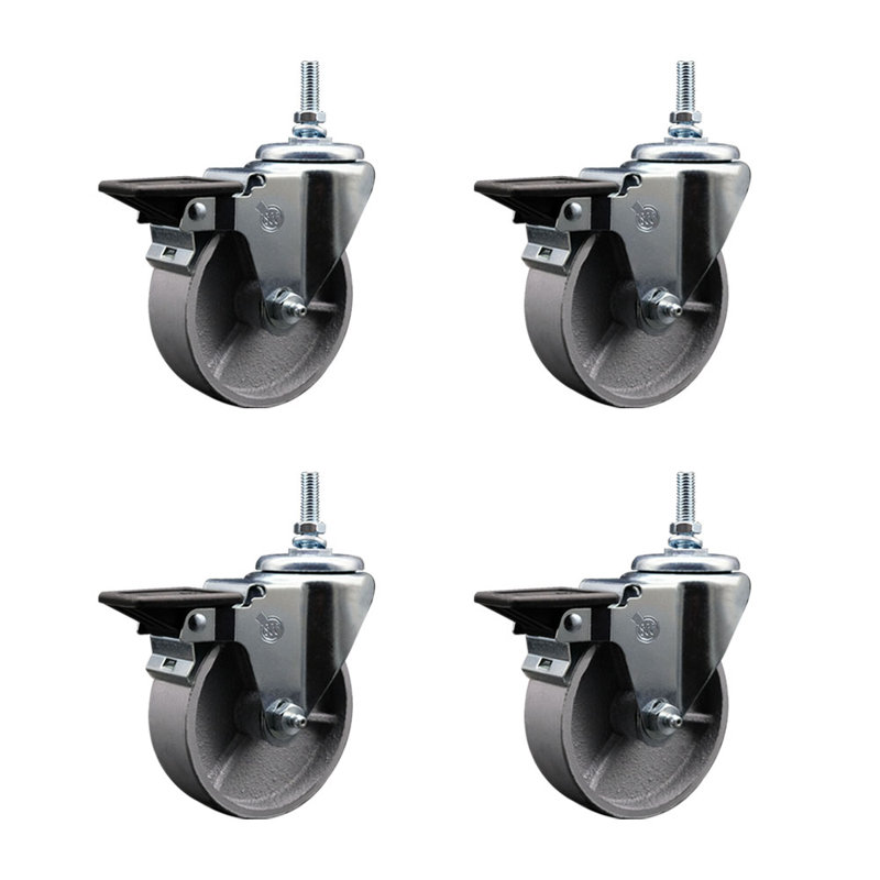 Ensemble de roulettes à tige filetée en acier 10 mm avec frein