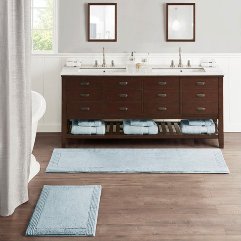 100% Cotton Tufted 3000 GSM Reversible Bath Rug Blue 21X34", Blue, Single - 1'9" x 2'10"