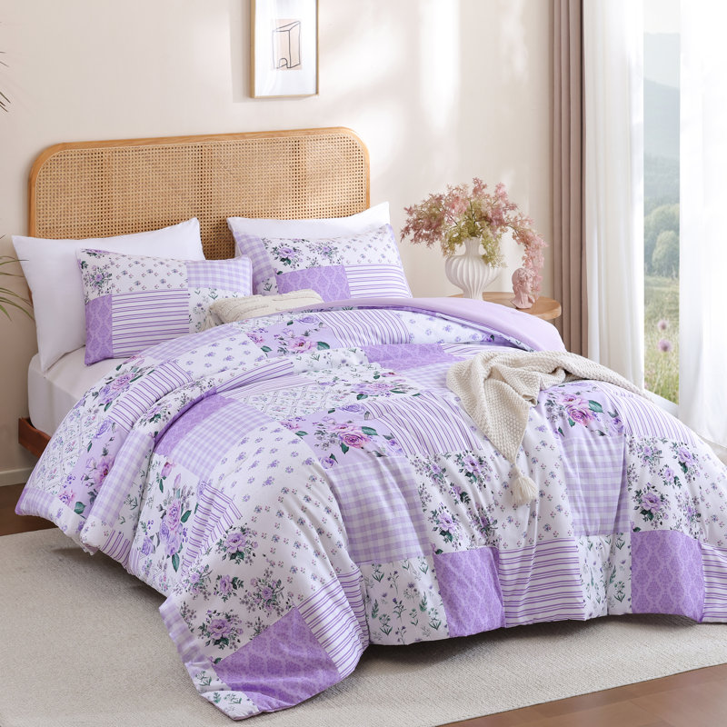 Floral Comforter Set - All Seasons Patchwork Flower Cozy Comforter With Pillowcases, Twin Comforter + 1 Standard Pillowcase