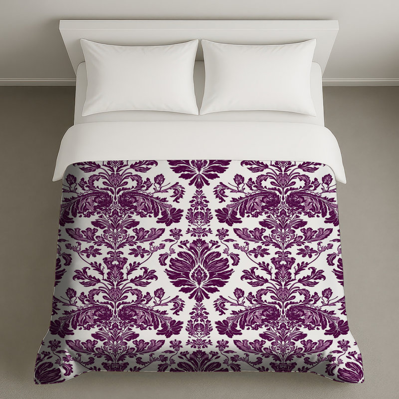Housses de couette mauves à motif damassé, Grand lit