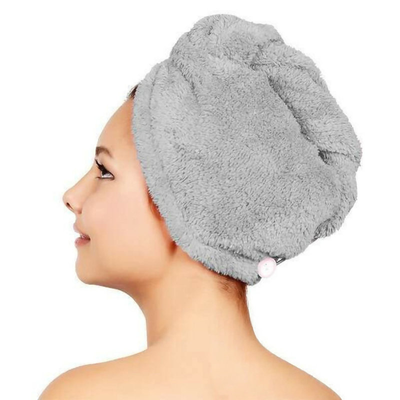 Women's Twist Hair Towel Wrap With Button, 4 Pack Set, 2 Pack Set ,Super Absorbent, Quick Dry, Gray