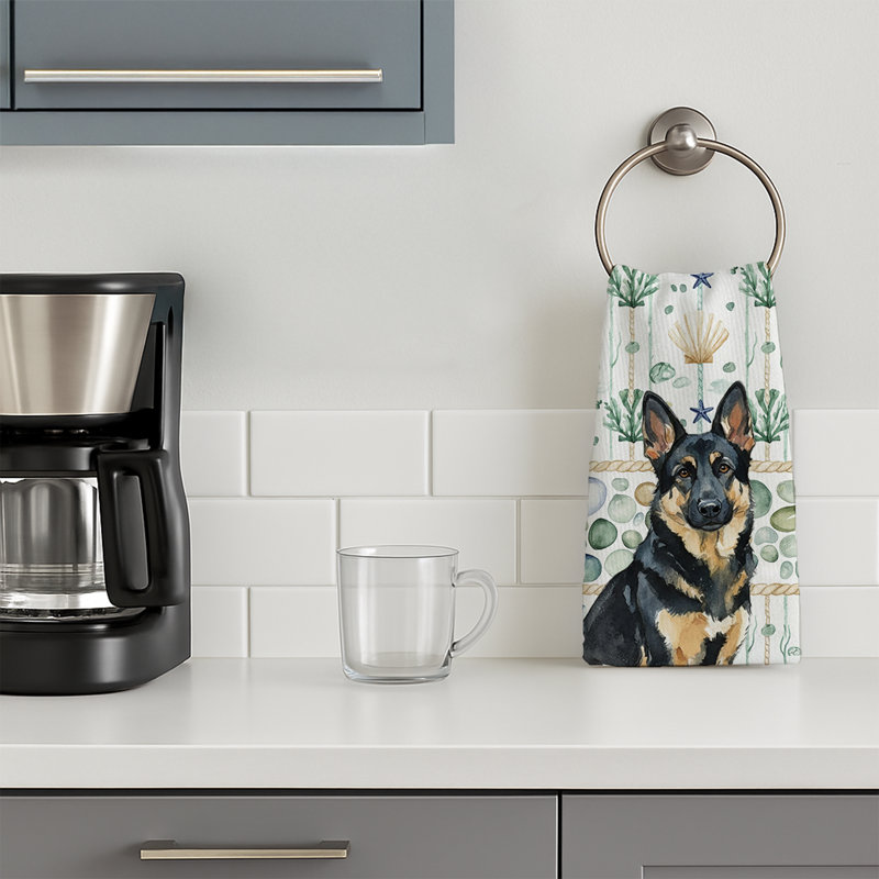 Serviette de cuisine blanche en verre de mer à épagneul tibétain blanc, Black and Tan German Shepherd