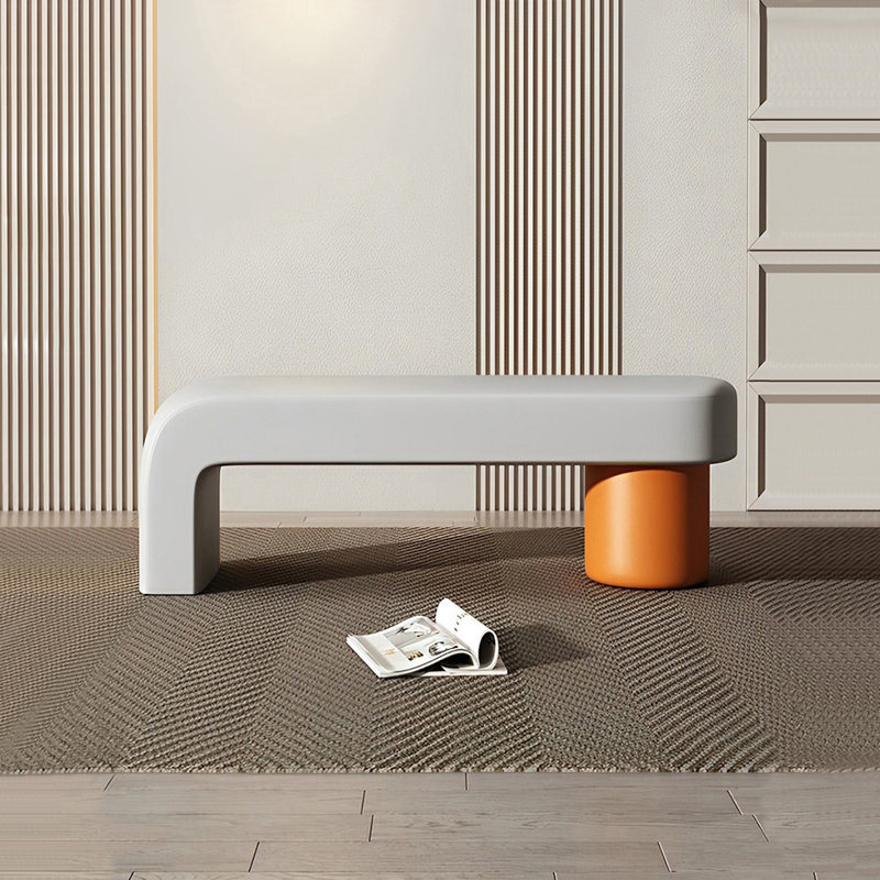 Banc rembourré en similicuir Light Luxury, Orange / gris clair, H 17,71 po x l 39,37 po x P 15,74 po