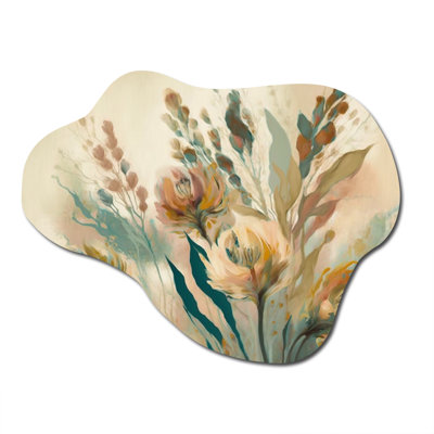 Fleurs sauvages dans des couleurs rétro délavées III - art mural asymétrique en forme de nuage floral