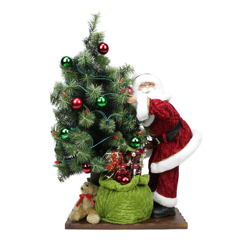 Figurine de père Noël avec arbre 30 lumières à DEL vert et rouge à piles 30 po