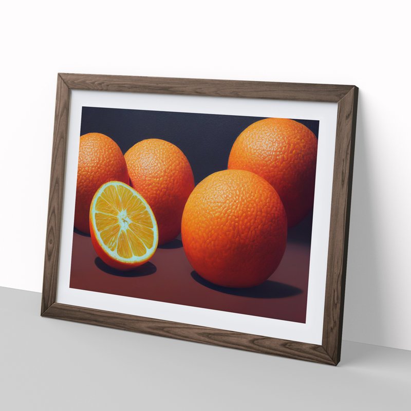 Orange Fruit - Single Picture Frame Print, 34cm H x 46cm W x 2cm D, Walnut
