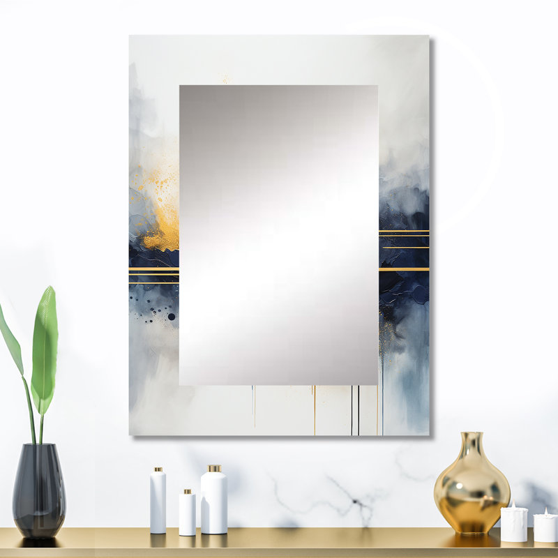 Blue and yellow fluid harmony painting III - Abstract Painting Large Mirror, Blue Unique Wall Mirror Decor, Printed Metal Art